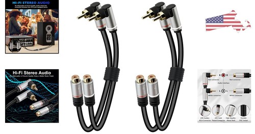 RCA Extension Cable - 2RCA Male to 2 RCA Female - 24K Gold-Plated - 90 Degree - Picture 2 of 10
