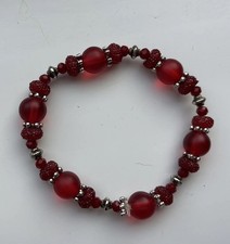 Magenta/Silber Perlen Armband dehnbar Gummizug NEU