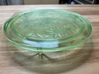 Vintage green uranium Jeannette Glass Depression  Footed Cake Plate 10"
