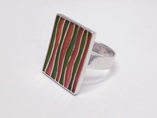 Size P Sterling Silver 925 Ring ladies Green Red Organic Design Statement Gift
