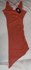 Fashion Nova Womens Large Ribbed Midi Dress Coral Lace Trim Bodycon NWT