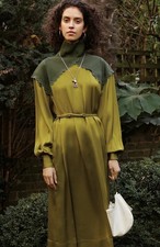 *CELINE* Phoebe Philo Chartreuse Silk Smock Dress, Runway Pre-Fall 2016