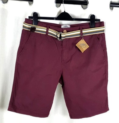 Kangaroo Poo Burgundy Cotton Chino Belted Shorts Size L CR066 FF 14