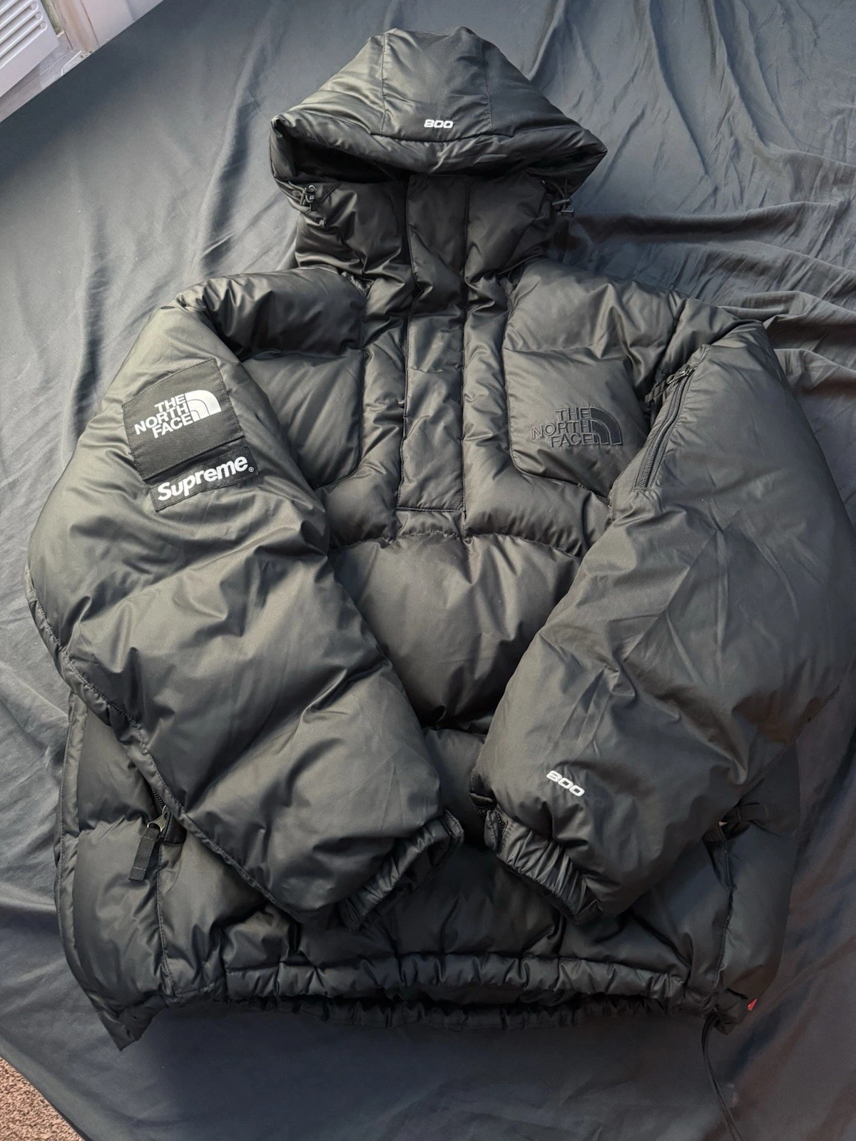 Supreme x The North Face FW22 800 Riempimento Mezza Zip Tampone con Cappuccio Nero Taglia L