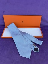 HERMES 100 Silk Light Blue Jacquard Geometric Logo Standard Tie 57  Length