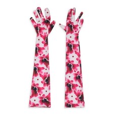 NWT WORLD WIDE LTD FLOWER PRINT LONG FUJI WHITE/PINK GLOVES SIZE M 60