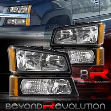 For 2003-2006 Silverado Black Amber Replacement Headlight Assembly + Bumper Lamp