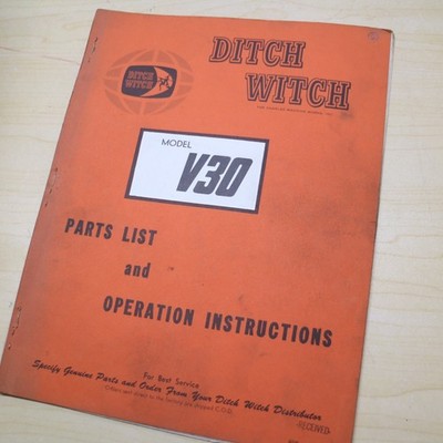 DITCH WITCH V30 TRENCHER Parts Book Operator Owner Parts Book