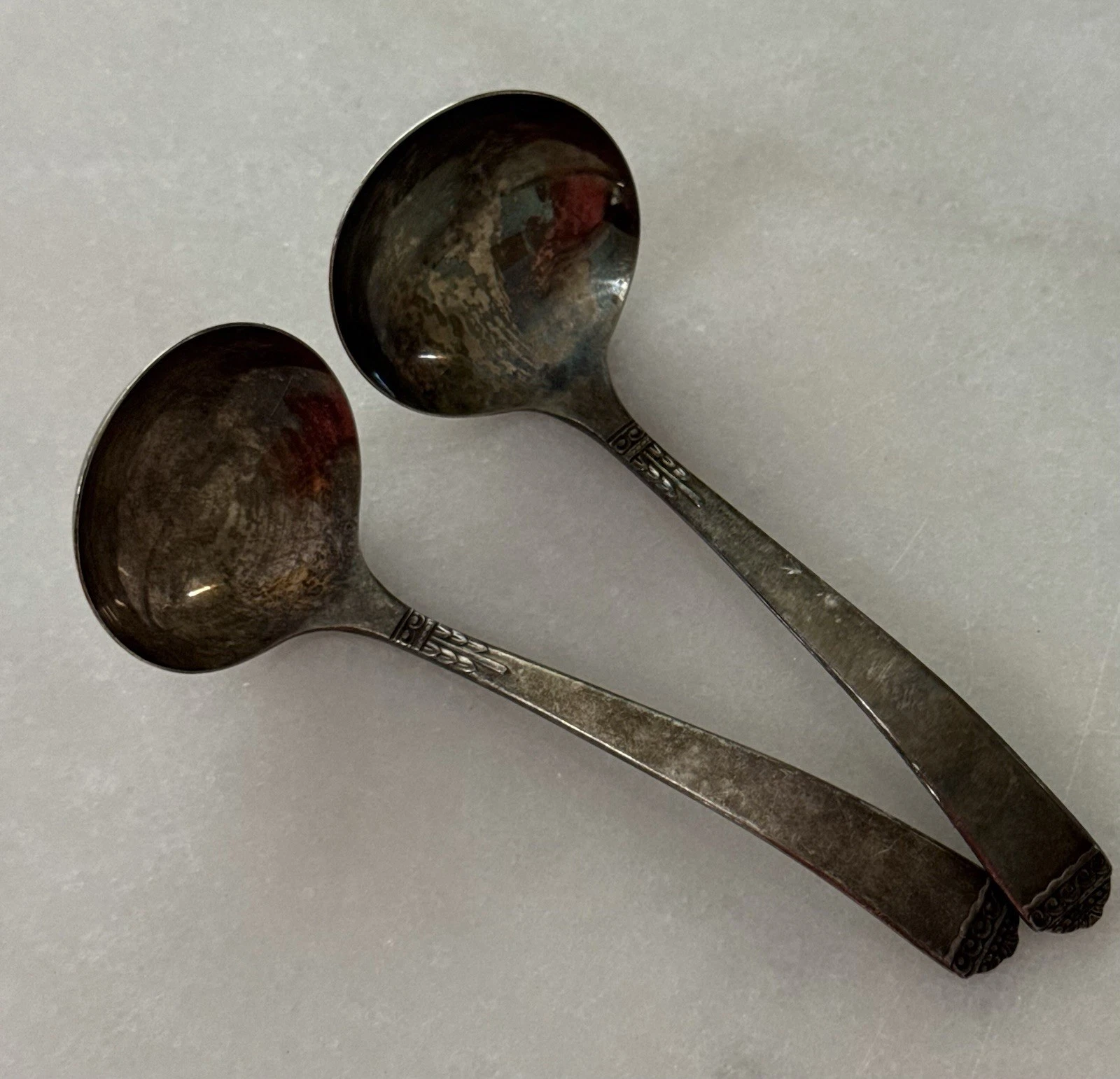 2 Vintage Rodgers & Bros I S Silver Plate Silverware Sauce Ladle #E173