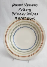 Vintage Mount Clemens Pottery Multi Stripe Primary Colors 9.75" Serving Bowl