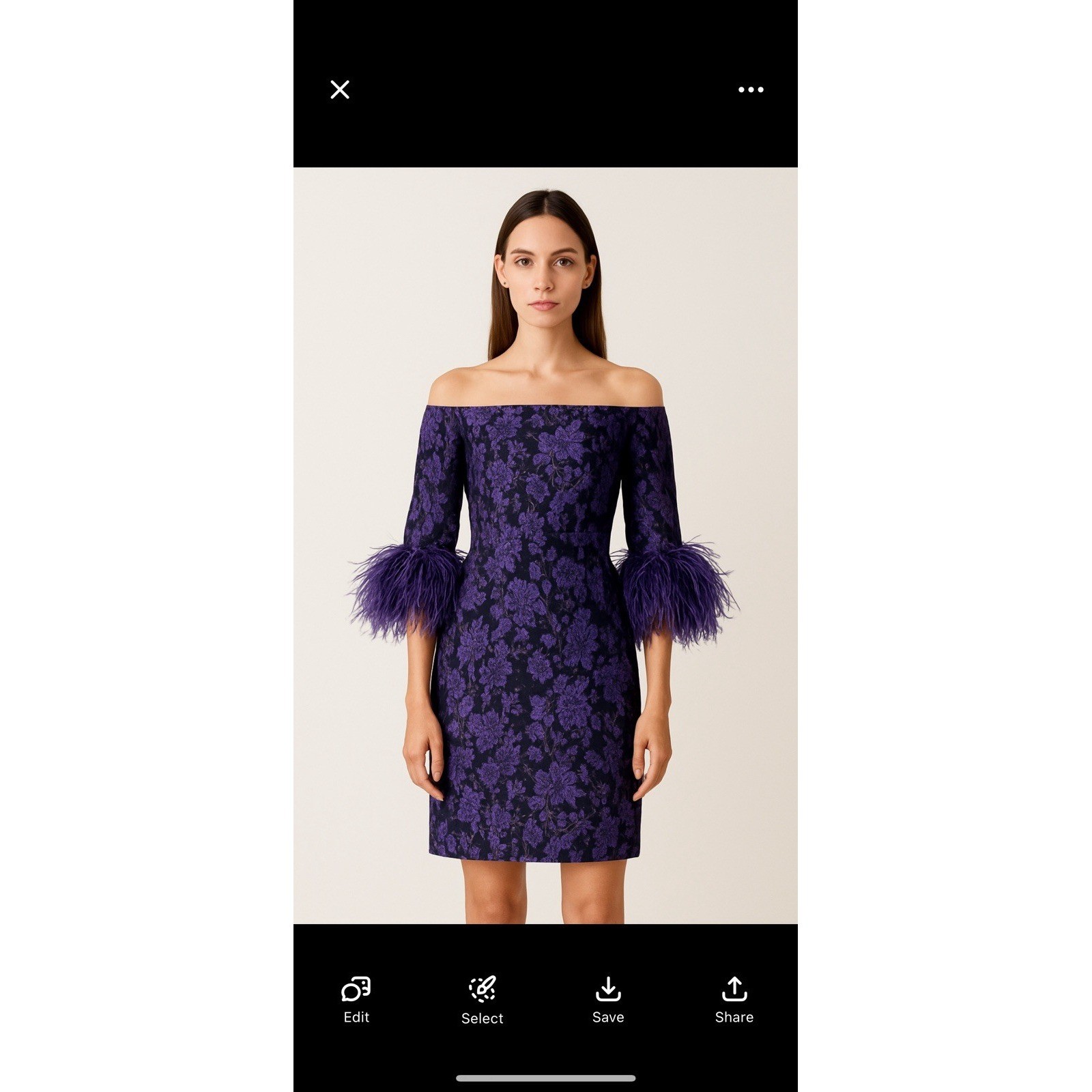 New Teri Jon by Rickie Freeman Purple Floral Off Shoulder Dress Sz 4 Feathers