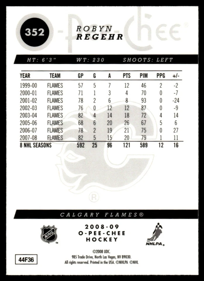 2008-09 O-Pee-Chee Metal Robyn Regehr Calgary Flames #352 - Image 2 of 2