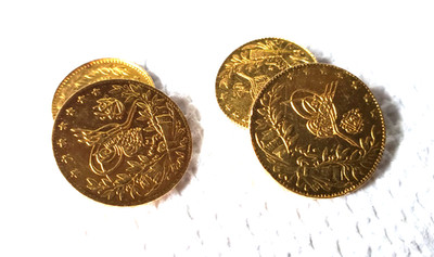 Antique Ottoman Empire Solid 24K Gold Coin Cuff Links, Excellent Cond. Certified