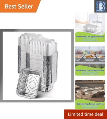 Versatile 1 lb Aluminum Pans with Clear Lids for Catering & Meal Prep - 10 Set