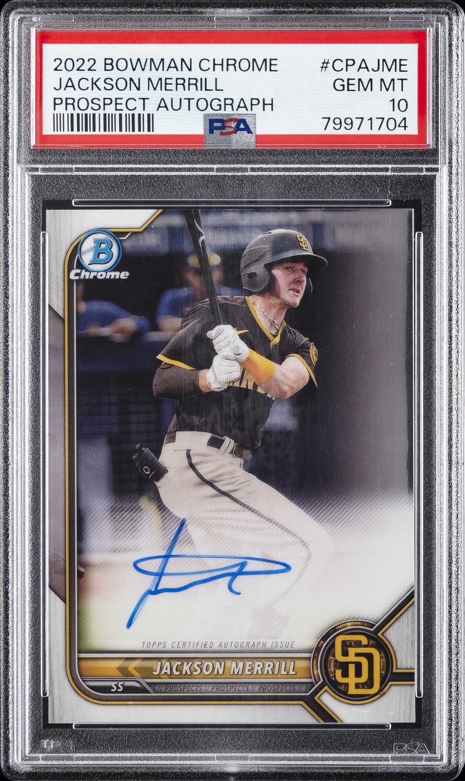 2022 BOWMAN CHROME PROSPECT AUTO #CPAJME JACKSON MERRILL PSA 10 AUTO