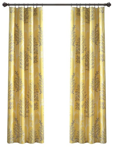 Yellow and Gray Linear Tree Blackout Grommet Window Curtain Panel Pair (95" x...