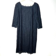 Adrianna Papell black lace 3/4 sleeve formal cocktail sheath dress size 14W B137