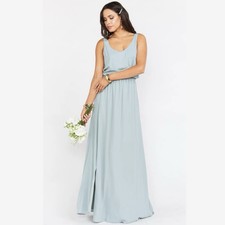 Show Me Your Mumu Kendall Gown Maxi Dress in Silver Sage Crisp Medium