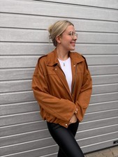 Bomberjacke Wildlederimitat Kunstleder Camel Jacke Braun Übergang Velour
