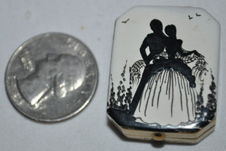 Rare Vtg DIVINE Flesh Art Deco SILHOUETTE Vanity MINI Glove 1.25" Powder Compact