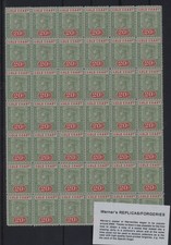 Sheet FORGERY - Werner's REPLICA of Gold Coast 1889 20s. green and red