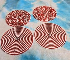 Vnt  Red White Handmade Round Beaded Coasters Set of 4- 4" Diameter 