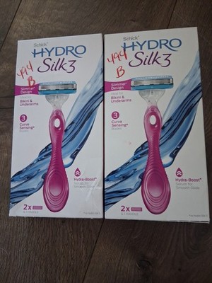 2 Pack Schick Hydro Silk 3 Women 3 Blade Razor - 1 Handle + 2 Cartridges X 2