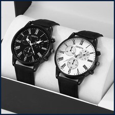 1/2PCS Set Couple Fashion Casual Leather Watches Ladies Simple Dial Quartz
