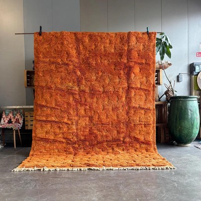 Color Orange Moroccan Berber Beni Ourain Wool Rug Design Handmade Carpet Rug