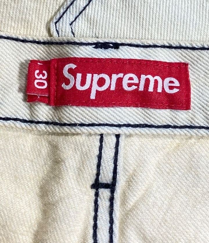 Supreme Men's Cream Star Logo Embroidered Straight Leg Denim Jeans