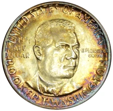 1951 Booker T. Washington Silver Half Dollar 50C - Rainbow Toned - Uncirculated