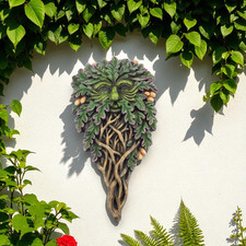 Large 29cm All Seeing Oak Green Man Wall Plaque Pagan Decor Witchy Earthy