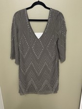 Alice + Olivia hand-beaded mini dress in a gray/taupe color Size 6