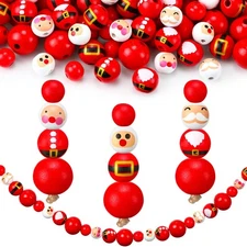 Vicenpal 240 Pcs Christmas Snowman Santa Wooden Beads for Crafts - Winter Rou...