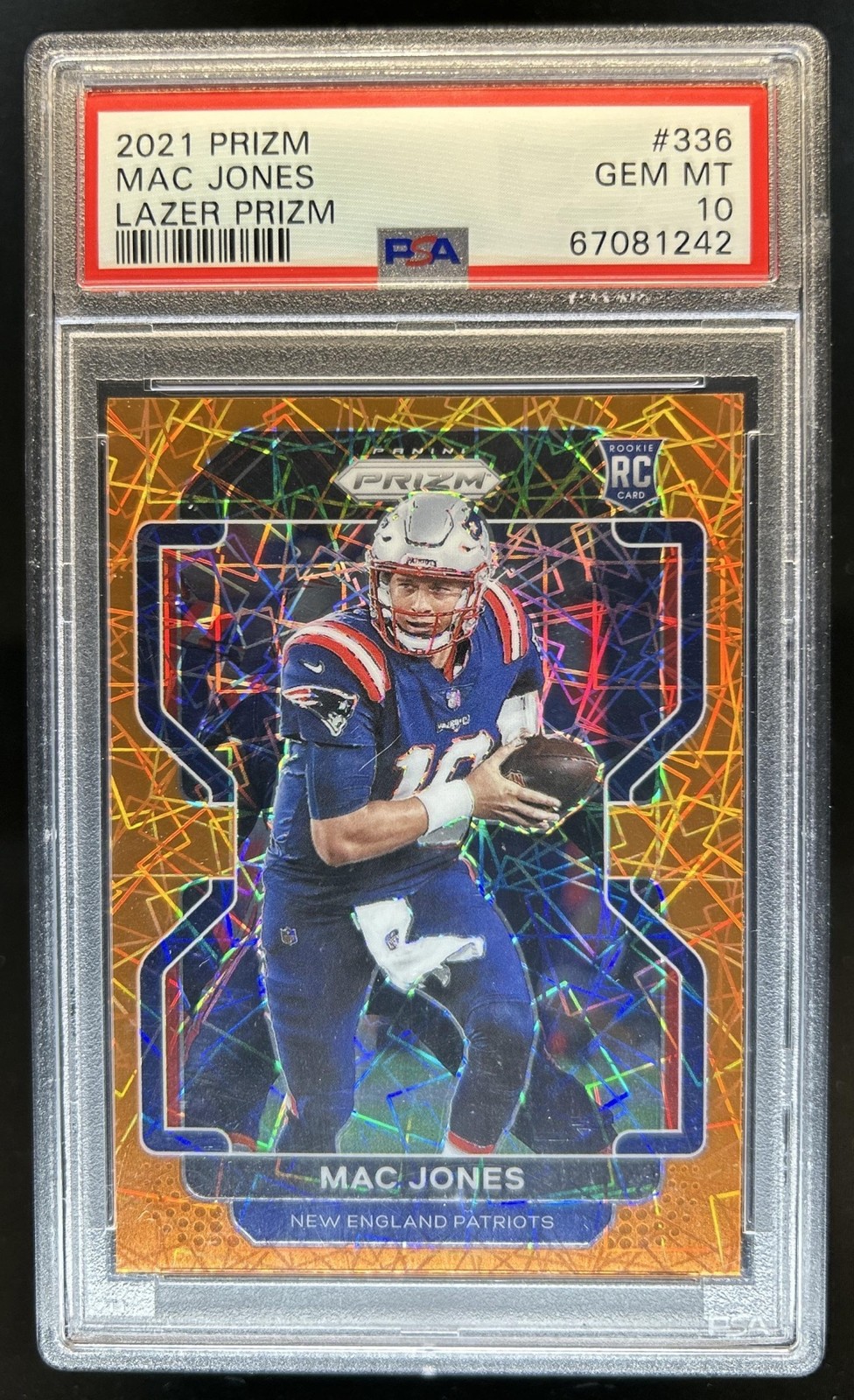 2021 Panini Prizm Mac Jones RC Lazer Rookie #336 Patriots PSA 10 GEM MINT view 1
