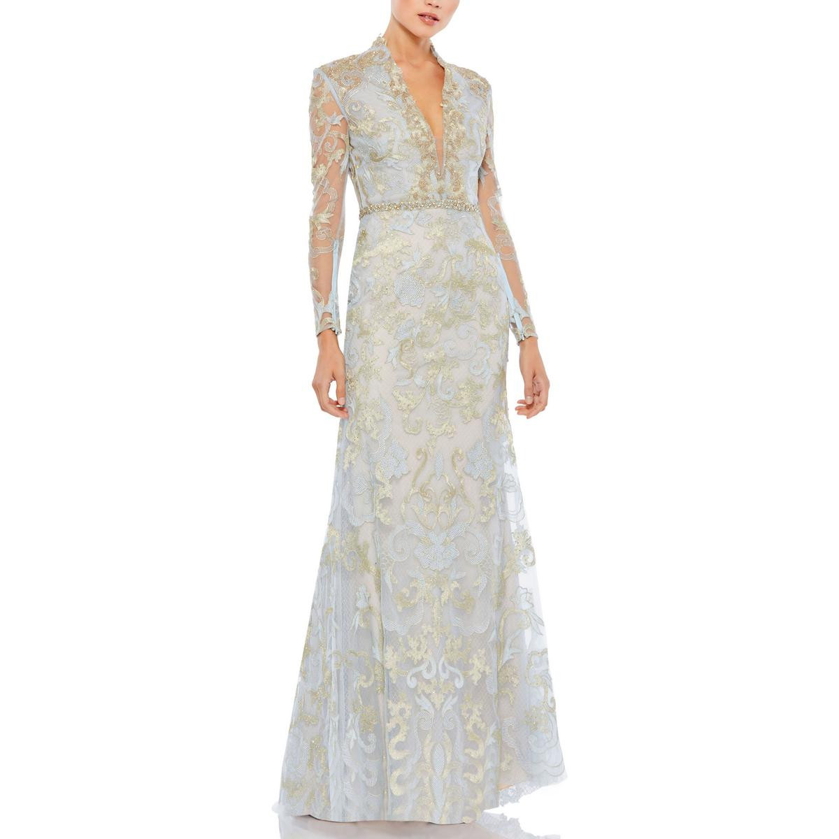 Женское вечернее платье Mac Duggal с синими украшениями Illusion 2 BHFO 4513