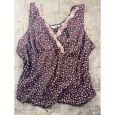 Top Babydoll Avenue Body Marrón Lunares Borde Encaje Talla Grande 30/32 Nuevo con Etiquetas