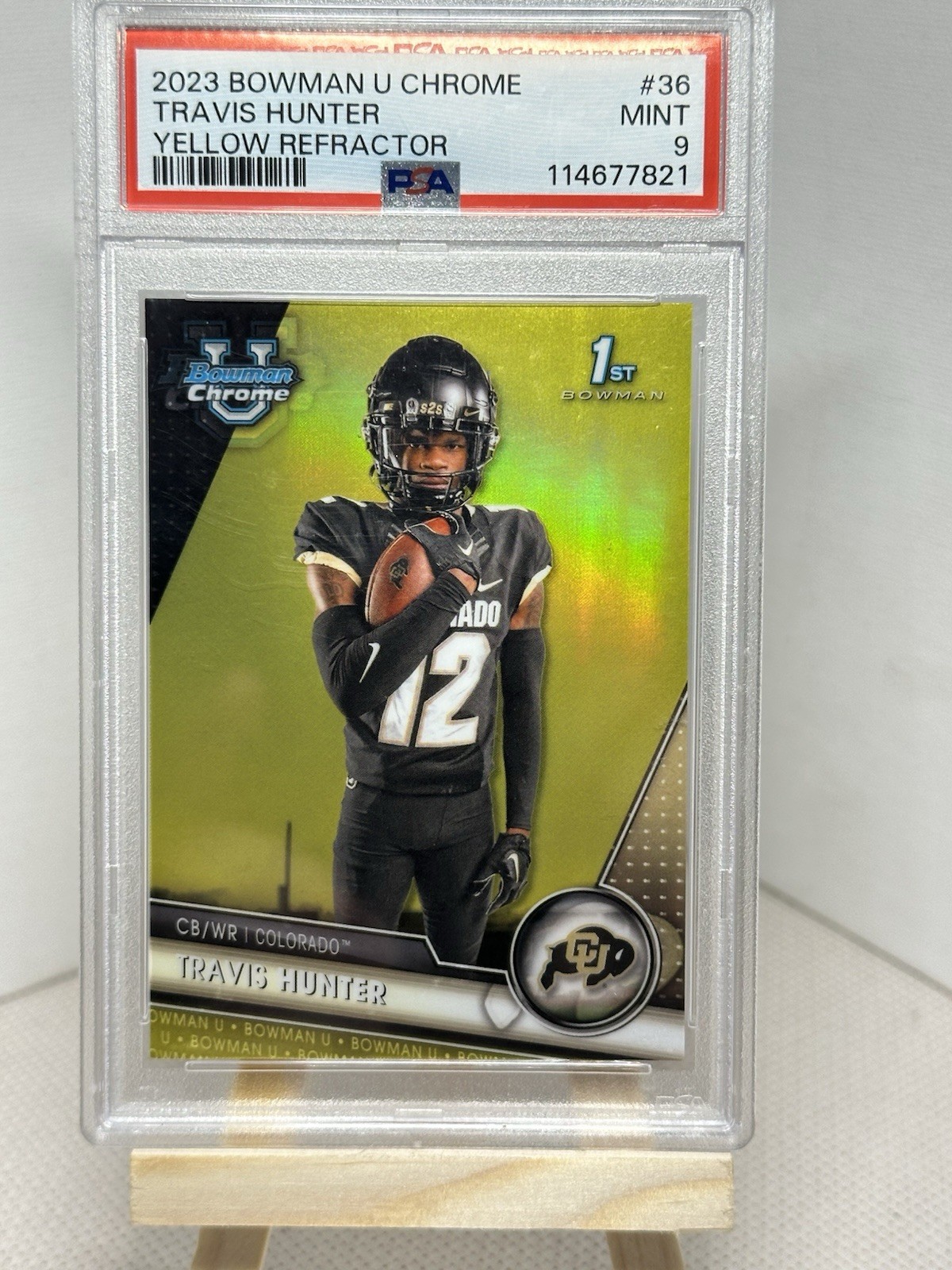 2023 Bowman U Chrome TRAVIS HUNTER #36 Yellow Refractor /75 PSA 9 - Heisman!