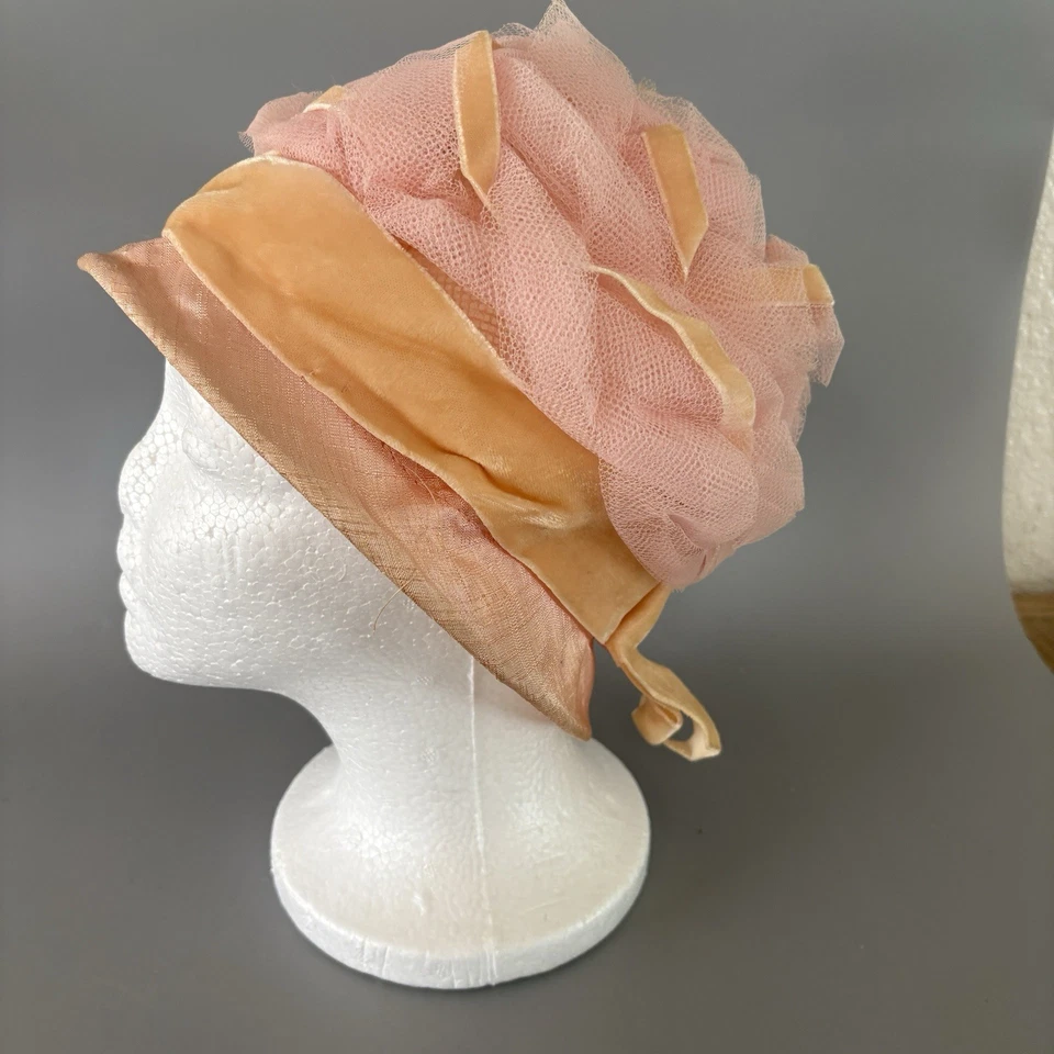 Sombrero Cloche Vintage Tul y Tafetán Rosa *LEER* Foto 2 de 4