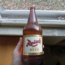 VINTAGE QUART REISCH GOLD TOP BEER BOTTLE SPRINGFIELD,ILL WITH ORIGINAL LABEL
