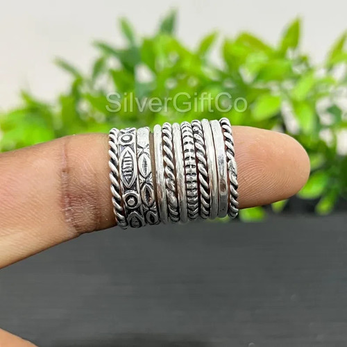 925 Sterling Silver Stackable Ring Set: Beaded, Twisted, Engraved Bands All Size - Picture 8 of 12