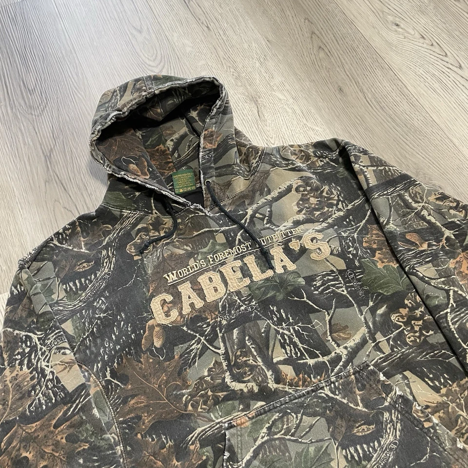 Y2K Cabelas Camo Hoodie Mens Large Camouflage Sweatshirt Distressed Grunge Skate - Image 2 of 4