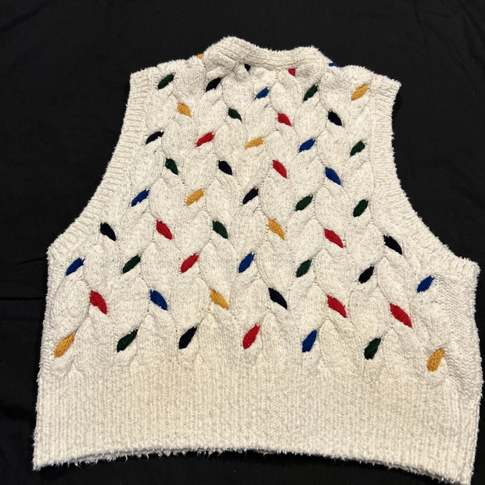 Chaleco tejido a mano Lizsport PM para mujer confeti abotonado A12 Foto 4 de 4