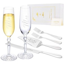 BEKESIN Wedding Cake Knife And Server Set Forks, Crystal Champagne Flutes