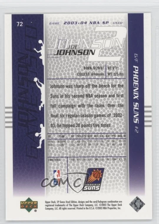 2003-04 SP Game Used Joe Johnson #72 - Image 2 of 2