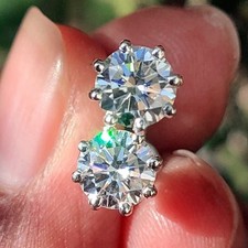 Round Shape 3.00Cts. Certified White Diamond Studs In 925 Silver - Tariff Free