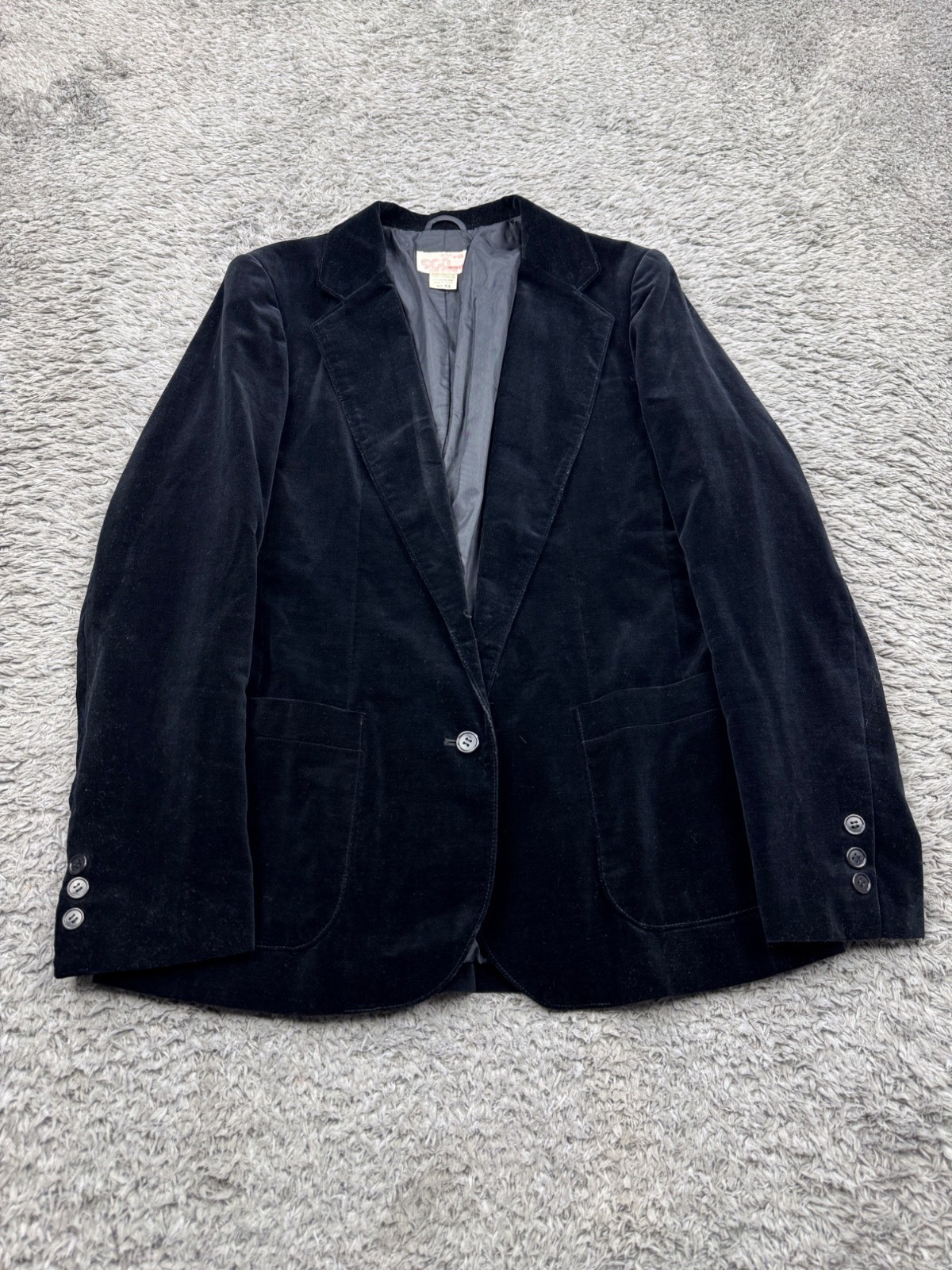 Vtg Dillards 900 West Blazer Women 13 Black Velvet Velour Jacket Made In Japan