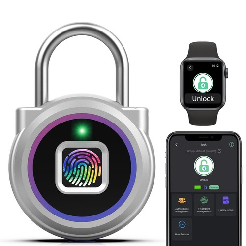 Gym Locker Padlock Fingerprint Padlock Waterproof Keyless Smart Lock iOS Watc...