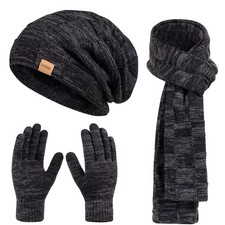 Beanie Hat Scarf Touchscreen Gloves Set for Men and Women, Fleece Lined Warm ...