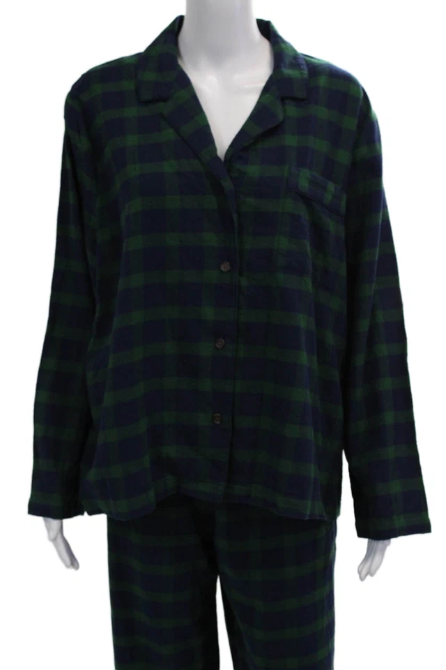 Conjunto de pijama Eberjey para mujer a cuadros con botones verde azul marino talla grande Foto 2 de 4